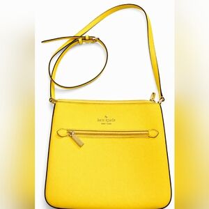Kate Spade Lemon Yellow Saffiano Leather Crossbody Bag Gold Hardware Slim Travel